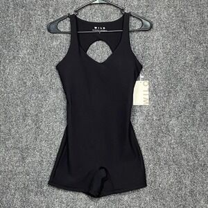 WILO Rib Open Back Romper Black Sleeveless Bodysuit Athleisure Jumpsuit Yoga NWT